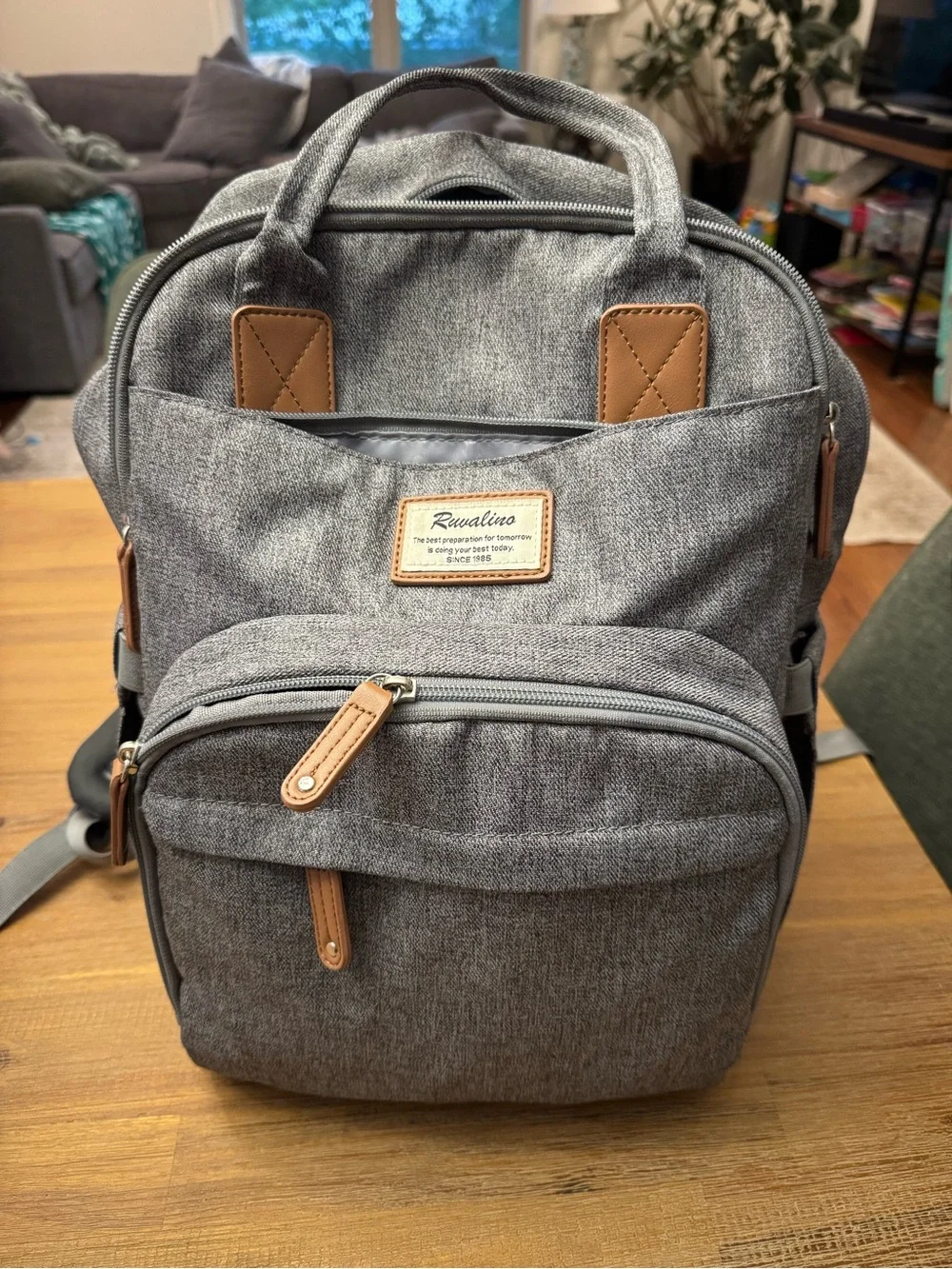 Like new ruvalino Grey Multi-Pocket Baby Diaper Backpack